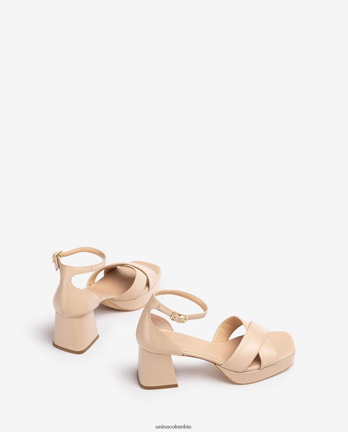 co Unisa mujer sandalia con tacon y plataforma beige F0X80H219