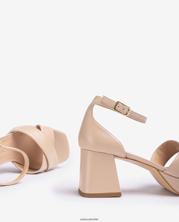 co Unisa mujer sandalia con tacon y plataforma beige F0X80H219