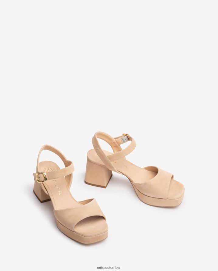 co Unisa mujer sandalia con tacon y plataforma beige F0X80H67