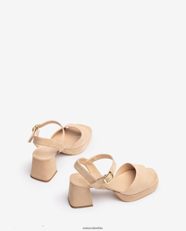 co Unisa mujer sandalia con tacon y plataforma beige F0X80H67