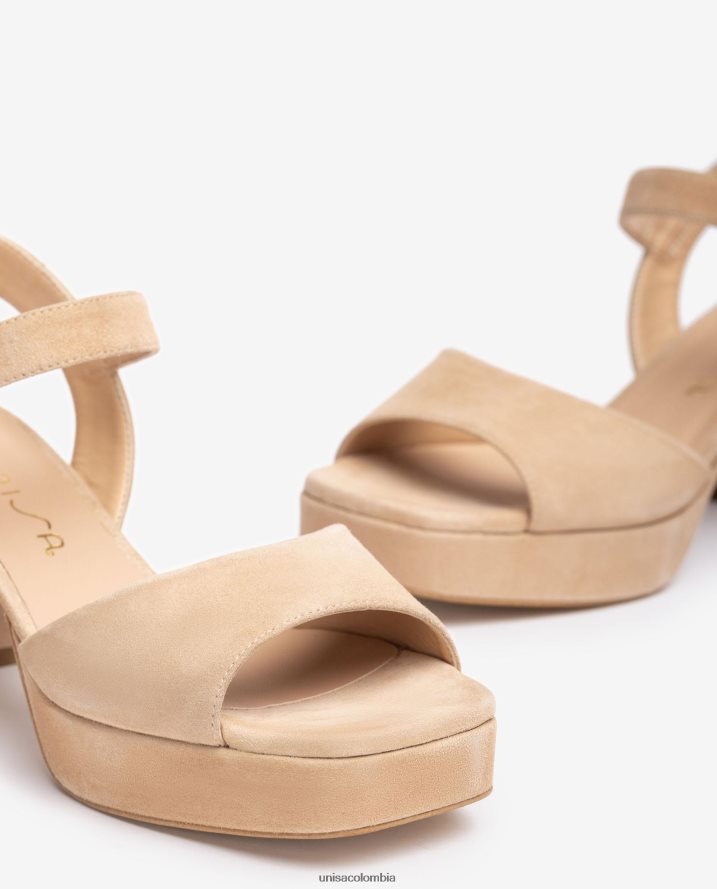 co Unisa mujer sandalia con tacon y plataforma beige F0X80H67