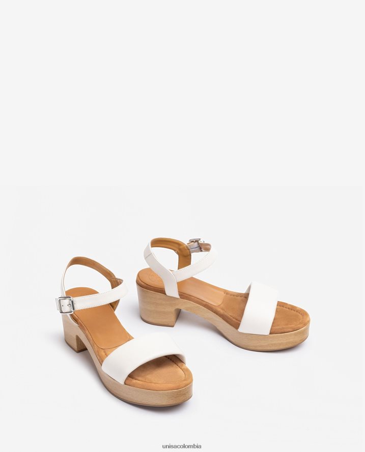 co Unisa mujer sandalia de piel con taco efecto madera blanco F0X80H318