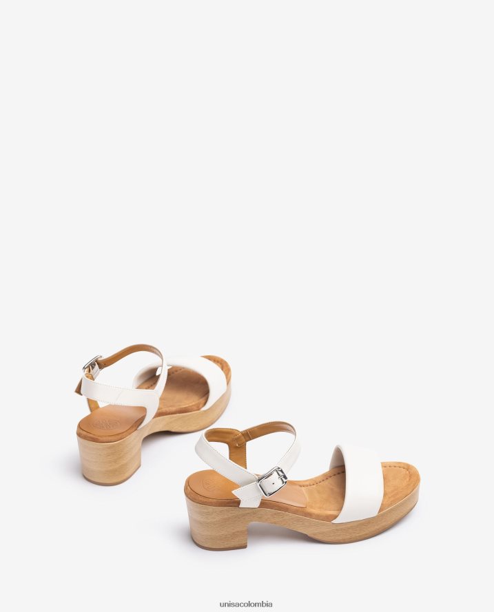 co Unisa mujer sandalia de piel con taco efecto madera blanco F0X80H318