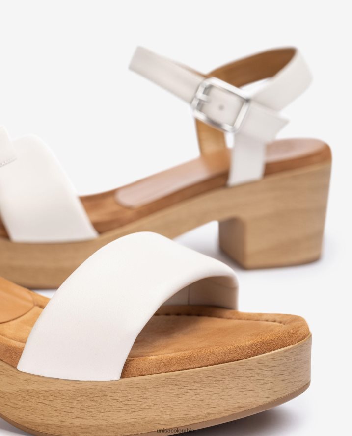 co Unisa mujer sandalia de piel con taco efecto madera blanco F0X80H318