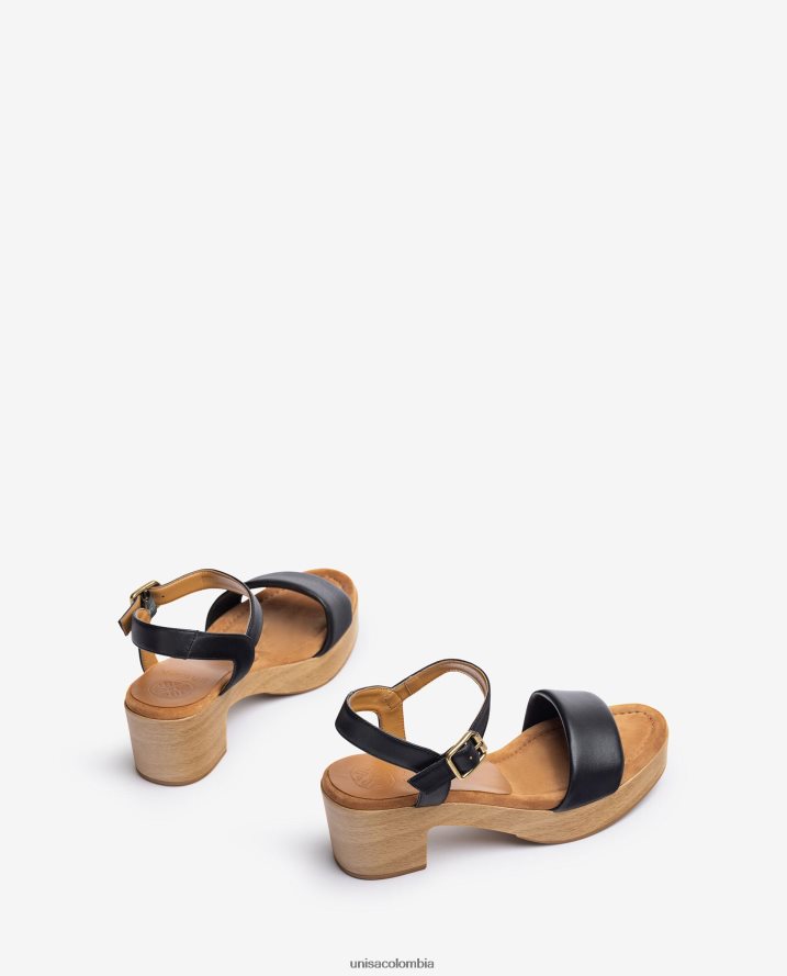 co Unisa mujer sandalia de piel con taco efecto madera negro F0X80H317