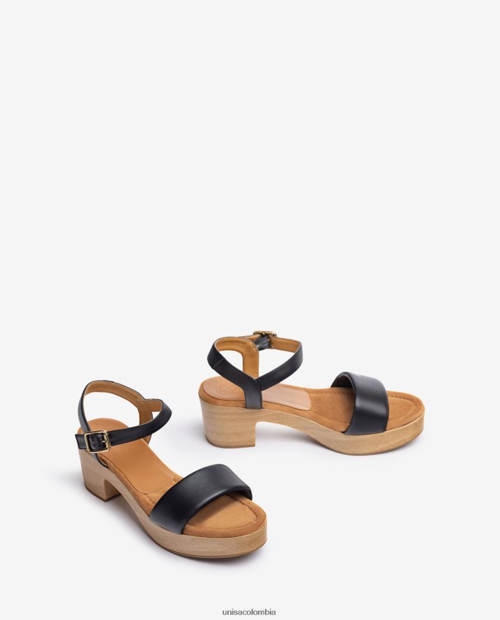co Unisa mujer sandalia de piel con taco efecto madera negro F0X80H317