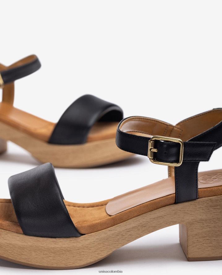 co Unisa mujer sandalia de piel con taco efecto madera negro F0X80H317
