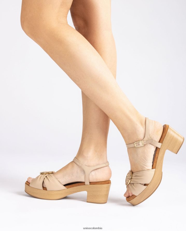 co Unisa mujer sandalia de punta redonda con ribete beige F0X80H119