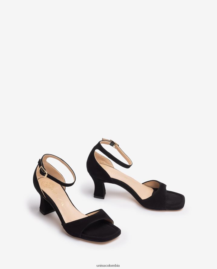 co Unisa mujer Sandalia de ante con tacón medio negro F0X80H194