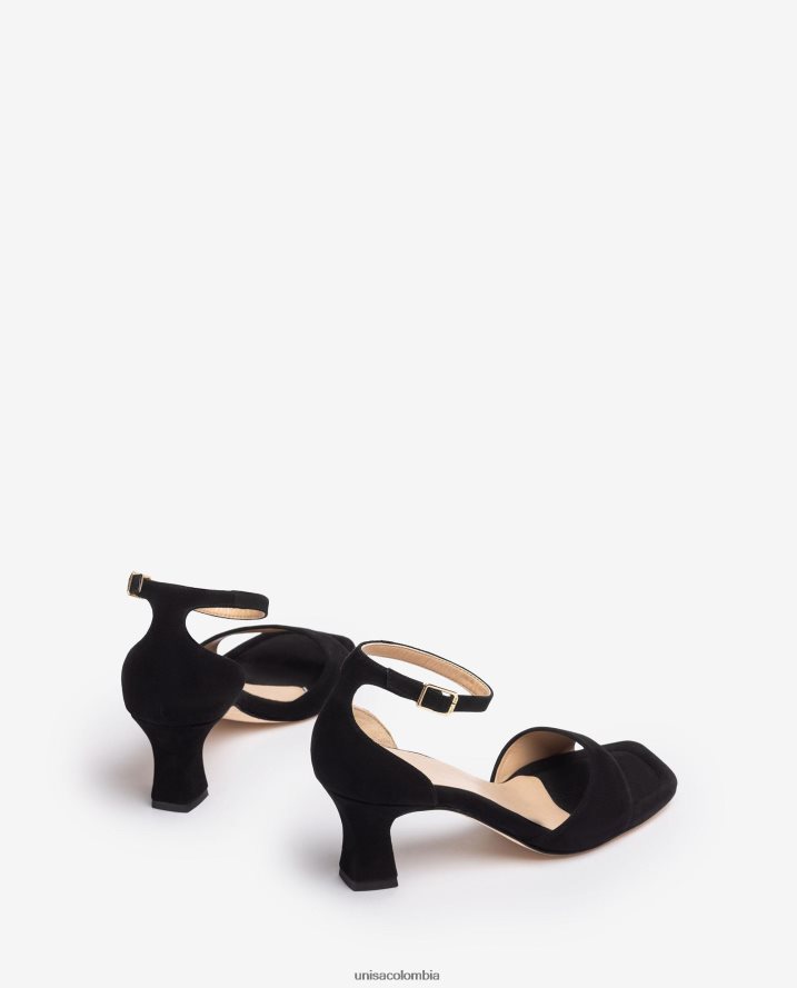 co Unisa mujer Sandalia de ante con tacón medio negro F0X80H194