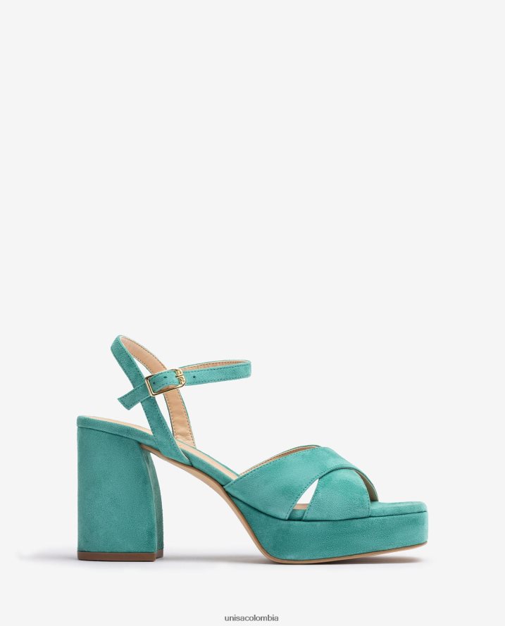co Unisa mujer sandalia con tacón ancho verde F0X80H7