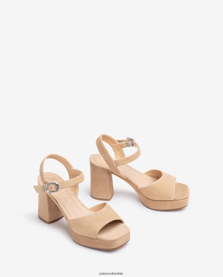 co Unisa mujer sandalia de ante con tacón ancho beige F0X80H413