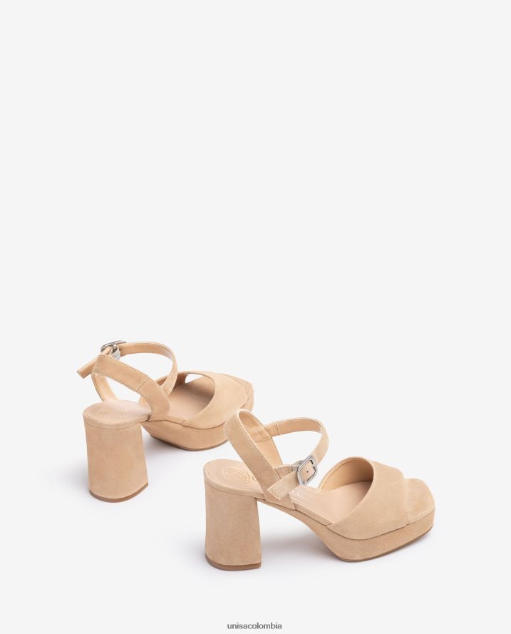 co Unisa mujer sandalia de ante con tacón ancho beige F0X80H413