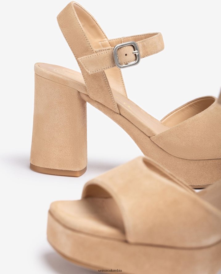 co Unisa mujer sandalia de ante con tacón ancho beige F0X80H413