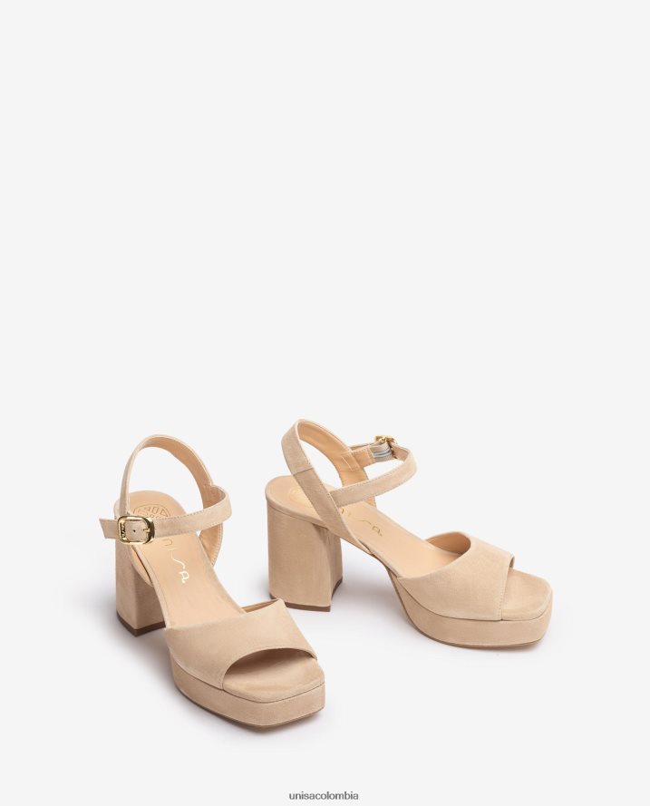co Unisa mujer sandalia de ante con tacón ancho beige F0X80H65