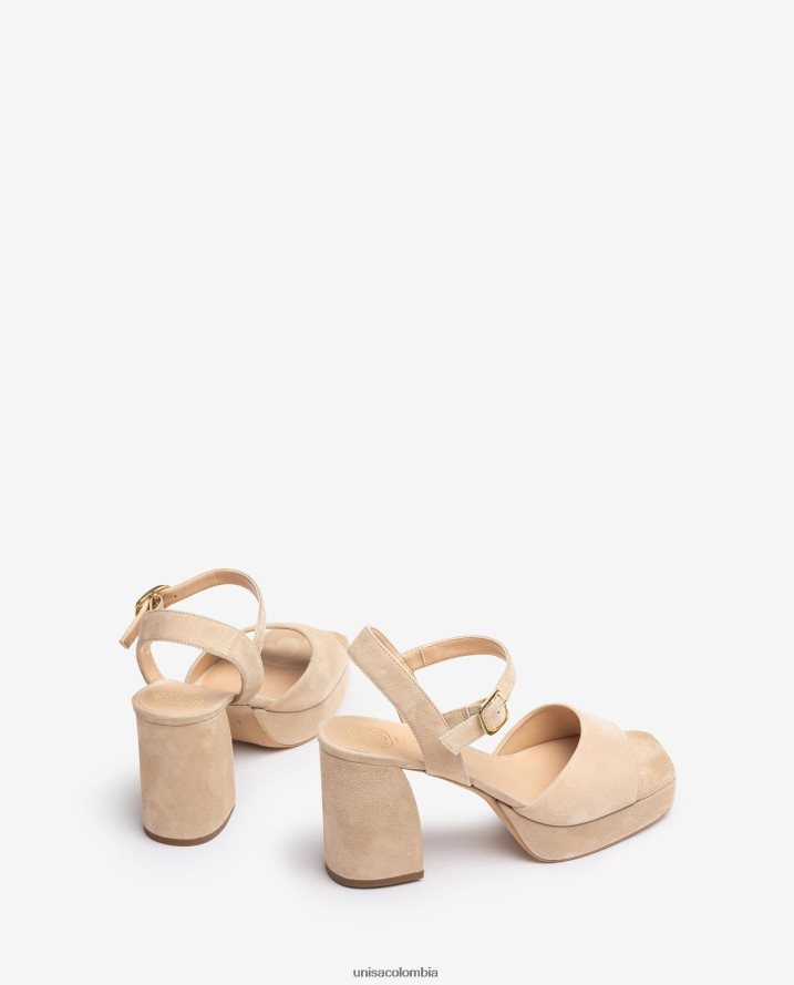 co Unisa mujer sandalia de ante con tacón ancho beige F0X80H65