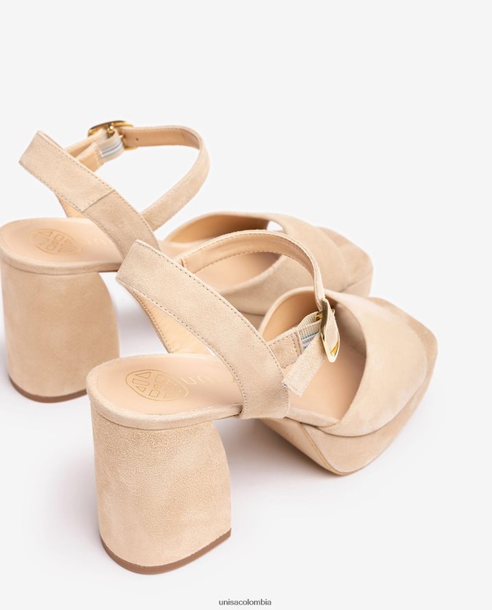 co Unisa mujer sandalia de ante con tacón ancho beige F0X80H65