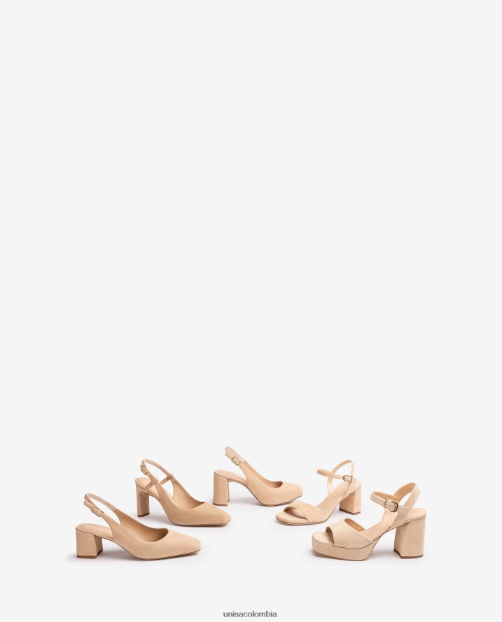 co Unisa mujer sandalia de ante con tacón ancho beige F0X80H65