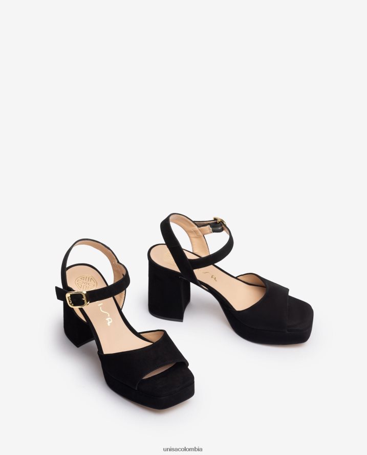 co Unisa mujer sandalia de ante con tacón ancho negro F0X80H5