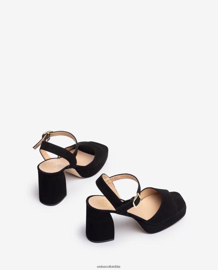 co Unisa mujer sandalia de ante con tacón ancho negro F0X80H5