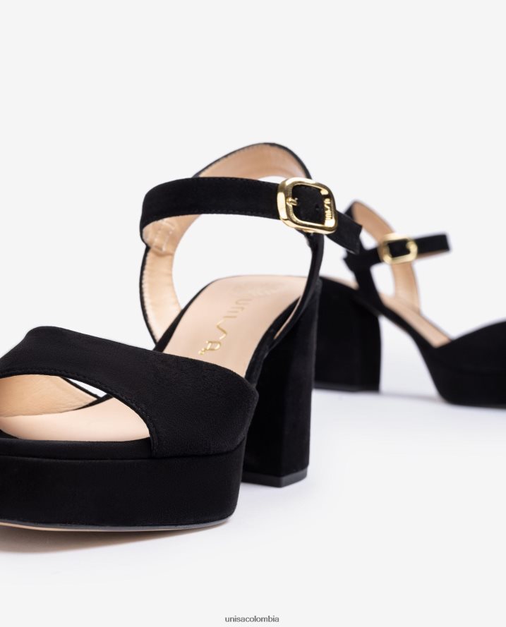 co Unisa mujer sandalia de ante con tacón ancho negro F0X80H5