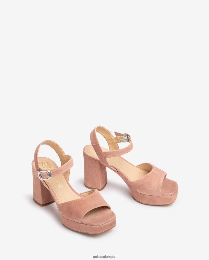 co Unisa mujer sandalia de ante con tacón ancho rosa F0X80H412