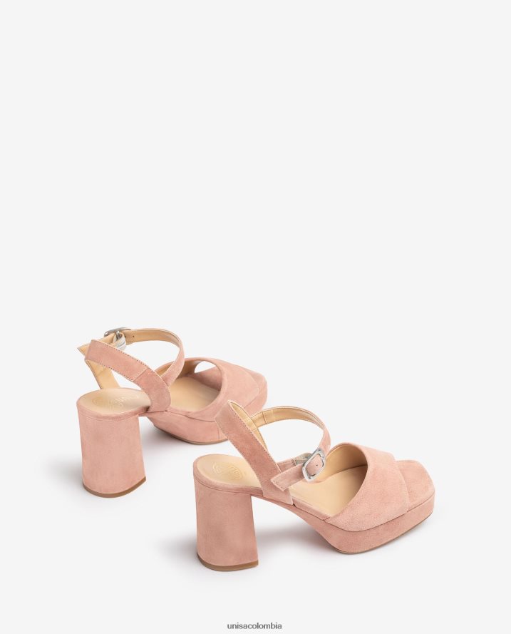 co Unisa mujer sandalia de ante con tacón ancho rosa F0X80H412
