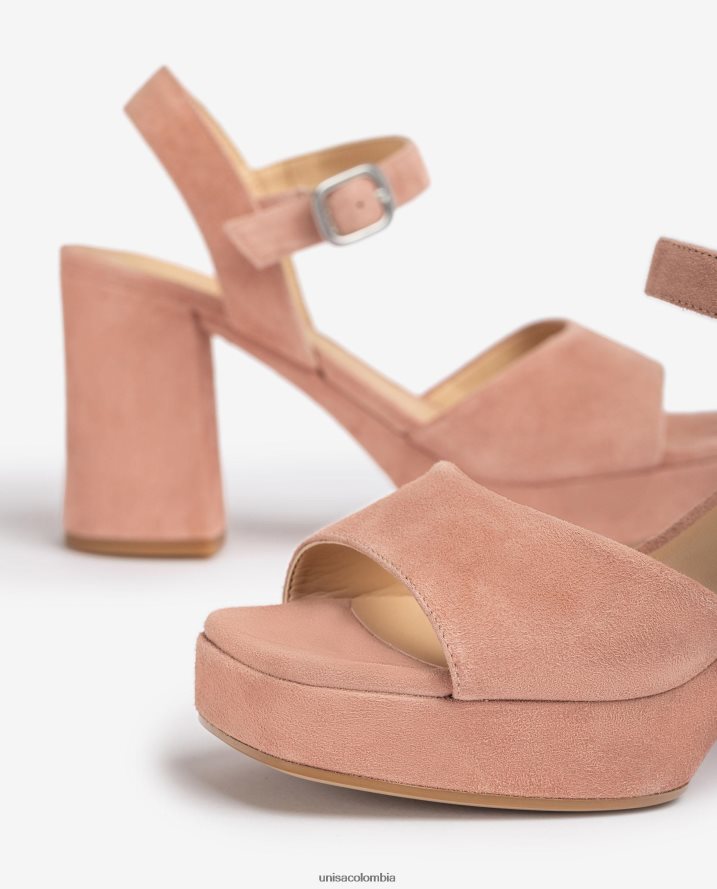 co Unisa mujer sandalia de ante con tacón ancho rosa F0X80H412