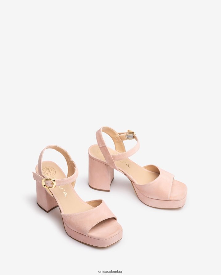 co Unisa mujer sandalia de ante con tacón ancho rosa F0X80H6