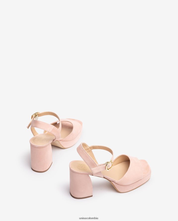 co Unisa mujer sandalia de ante con tacón ancho rosa F0X80H6