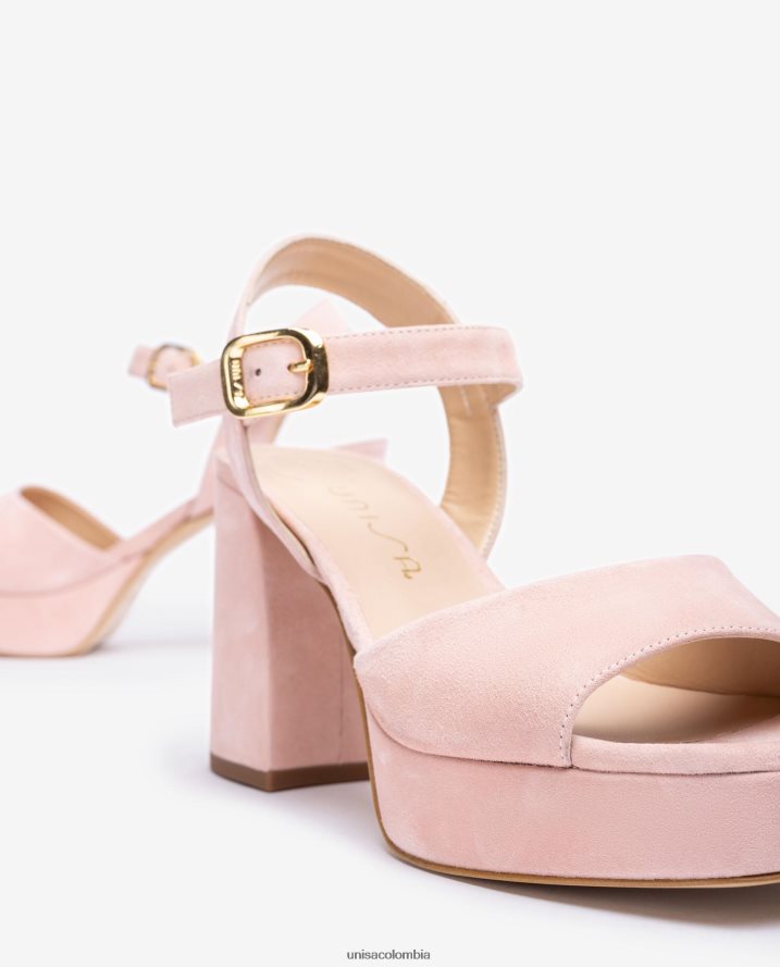 co Unisa mujer sandalia de ante con tacón ancho rosa F0X80H6