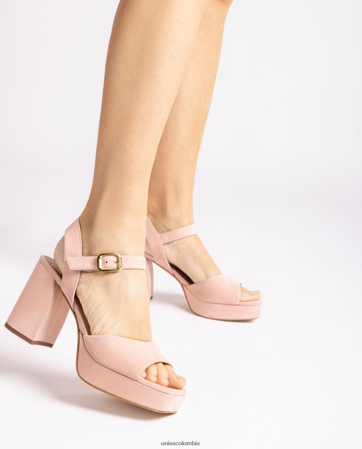 co Unisa mujer sandalia de ante con tacón ancho rosa F0X80H6