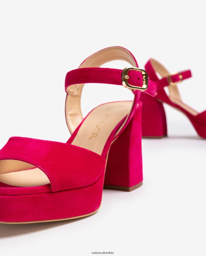 co Unisa mujer sandalia de ante con tacón ancho rosa F0X80H83