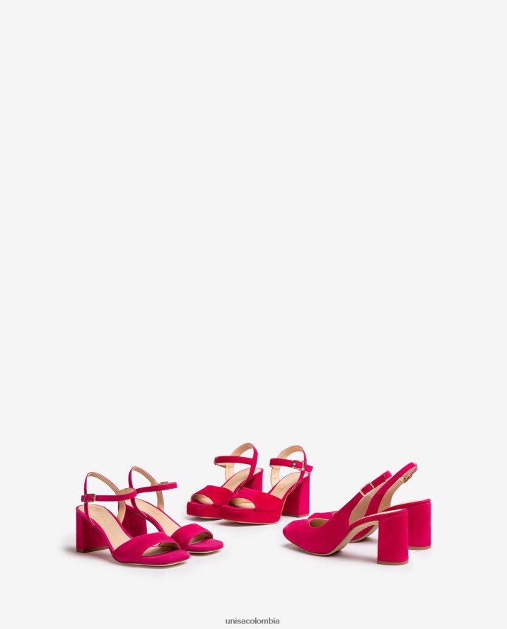 co Unisa mujer sandalia de ante con tacón ancho rosa F0X80H83