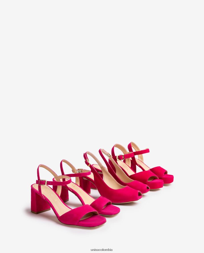 co Unisa mujer sandalia de ante con tacón ancho rosa F0X80H83