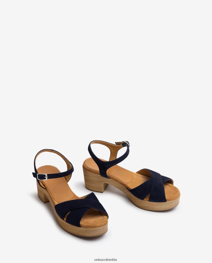 co Unisa mujer sandalia de ante con tacón medio azul F0X80H407