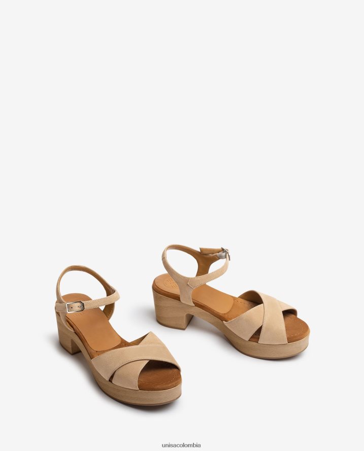 co Unisa mujer sandalia de ante con tacón medio beige F0X80H408