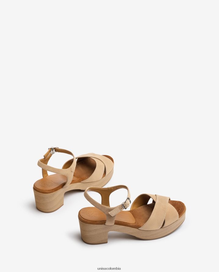 co Unisa mujer sandalia de ante con tacón medio beige F0X80H408