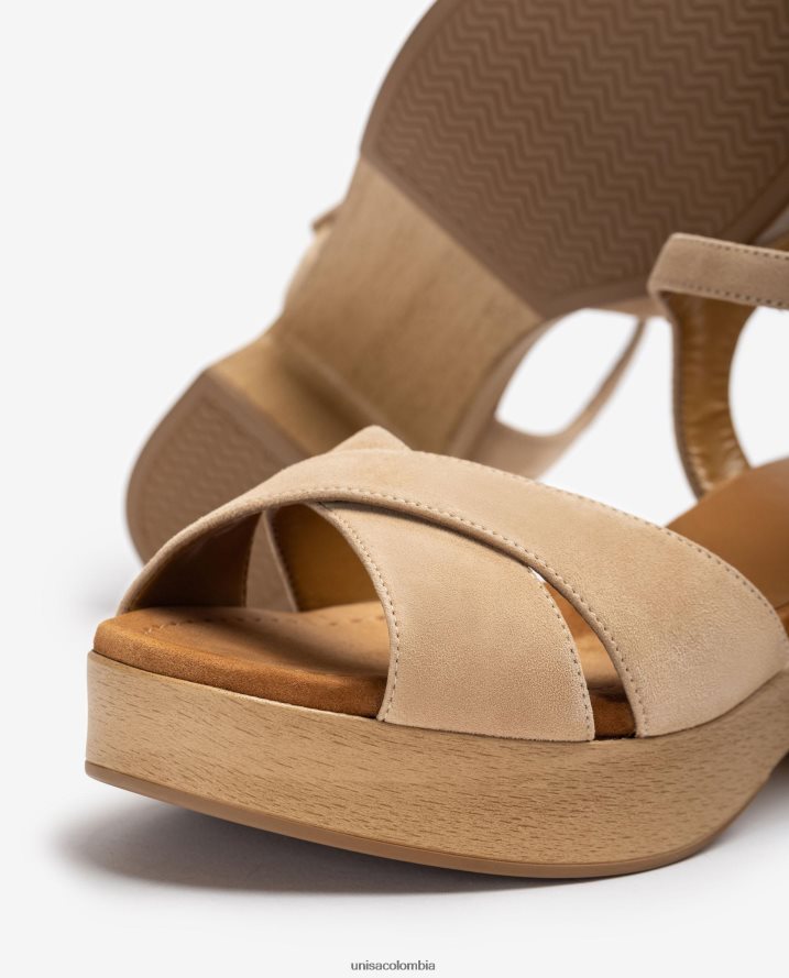 co Unisa mujer sandalia de ante con tacón medio beige F0X80H408