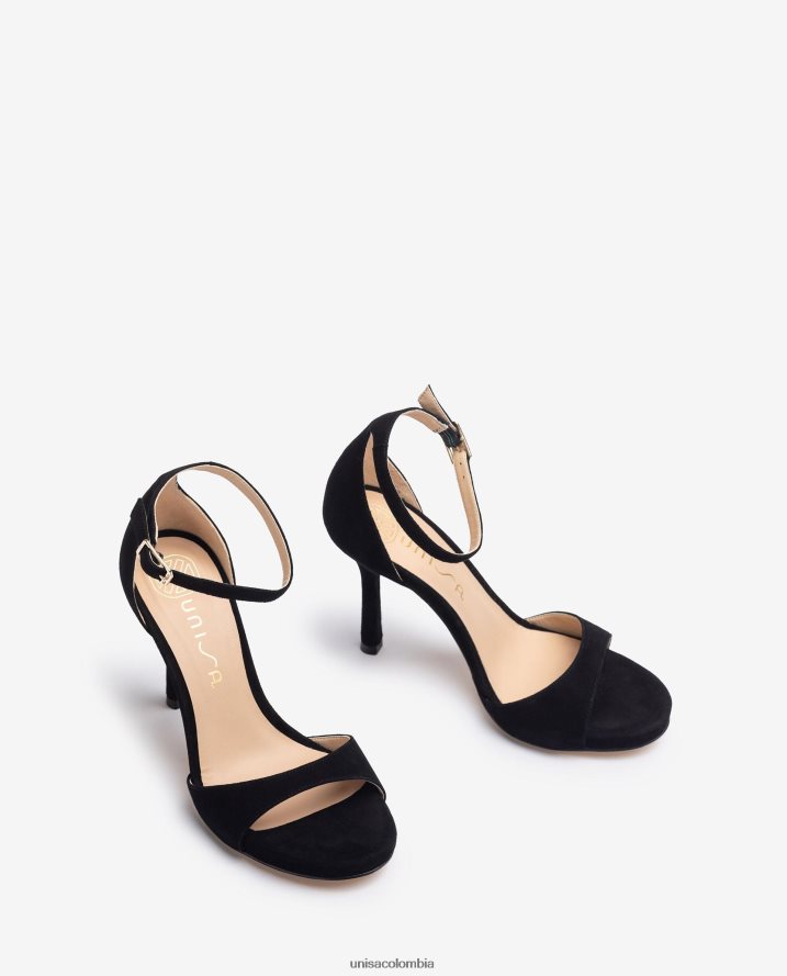 co Unisa mujer sandalia de ante con tacon alto negro F0X80H23