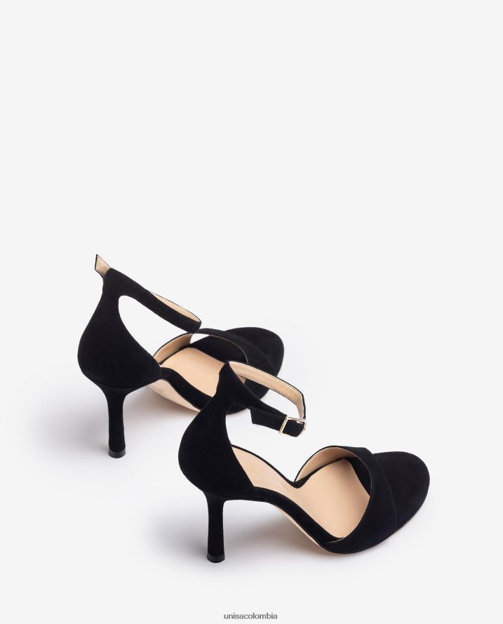 co Unisa mujer sandalia de ante con tacon alto negro F0X80H23