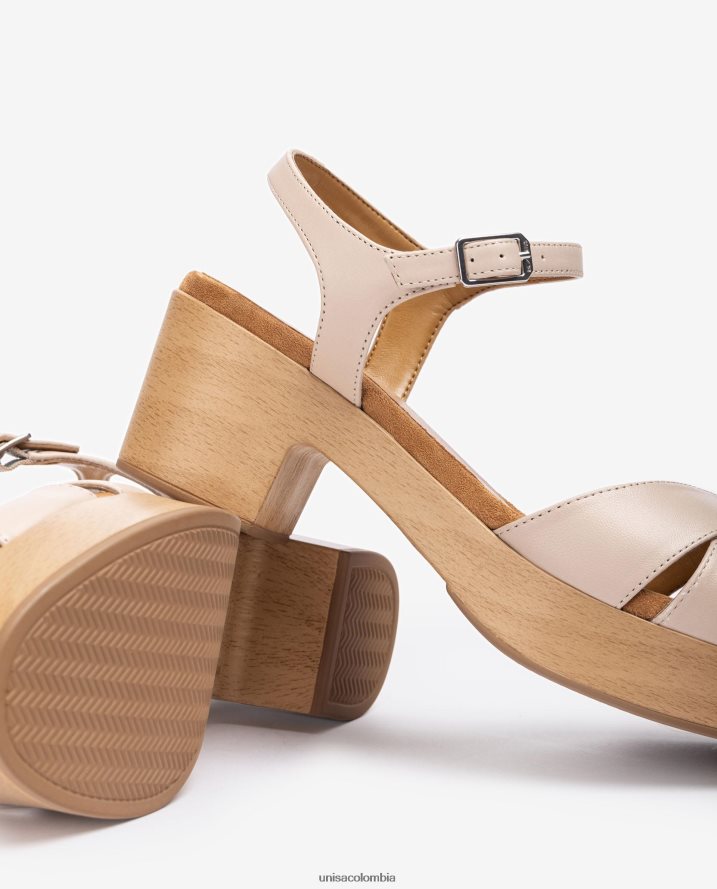 co Unisa mujer sandalia de piel con tacón medio beige F0X80H405