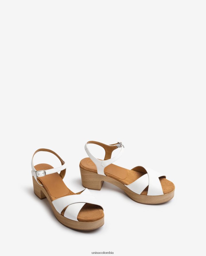 co Unisa mujer sandalia de piel con tacón medio blanco F0X80H406