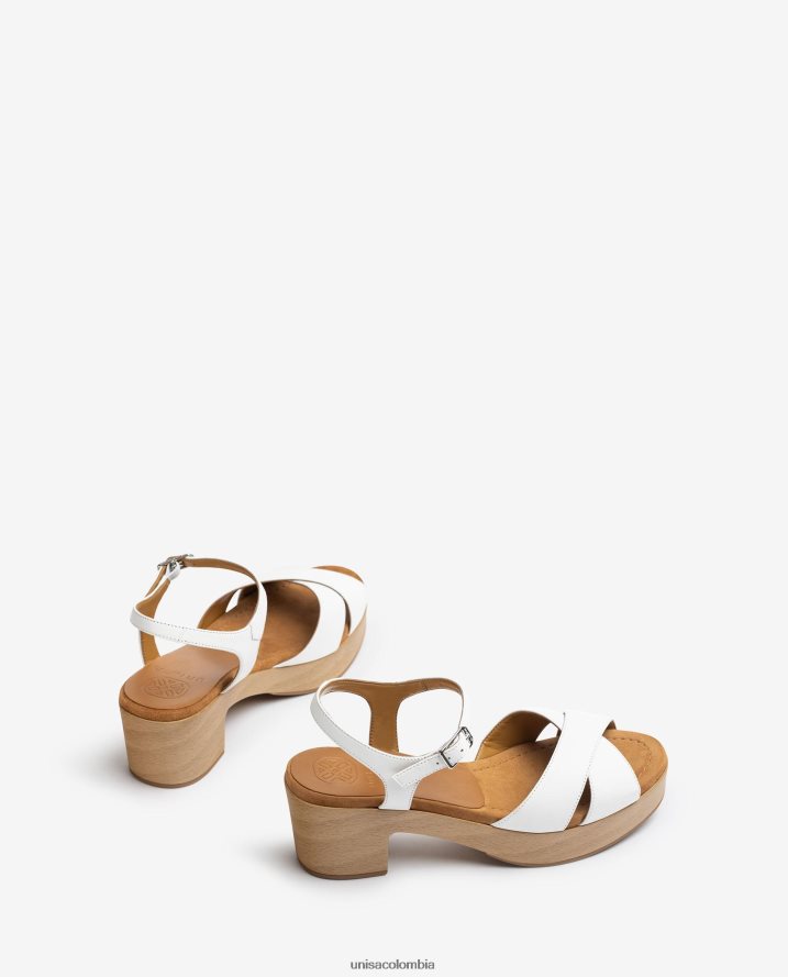 co Unisa mujer sandalia de piel con tacón medio blanco F0X80H406