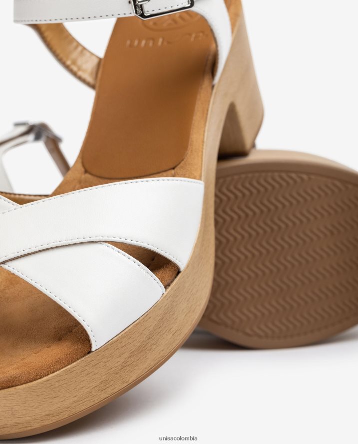 co Unisa mujer sandalia de piel con tacón medio blanco F0X80H406