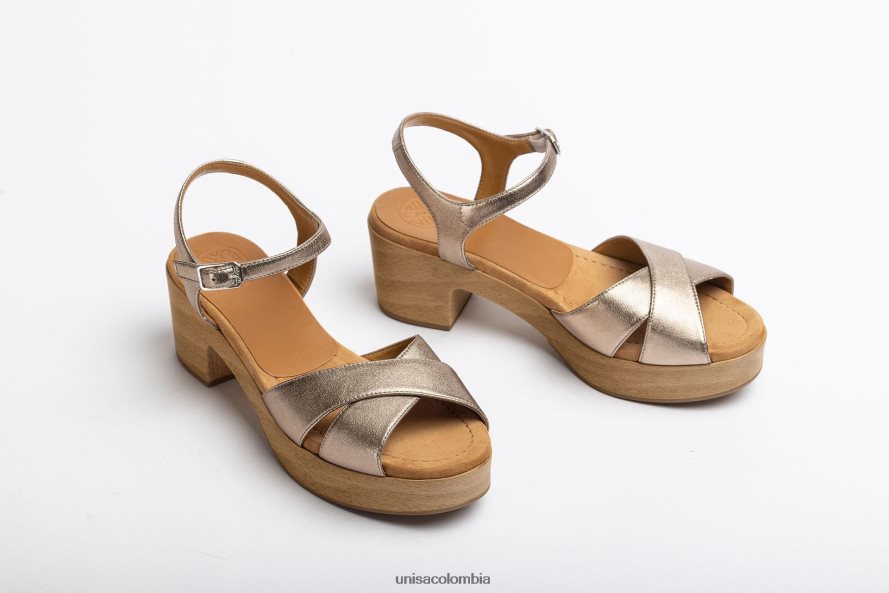 co Unisa mujer sandalia de piel con tacón medio bronce F0X80H418