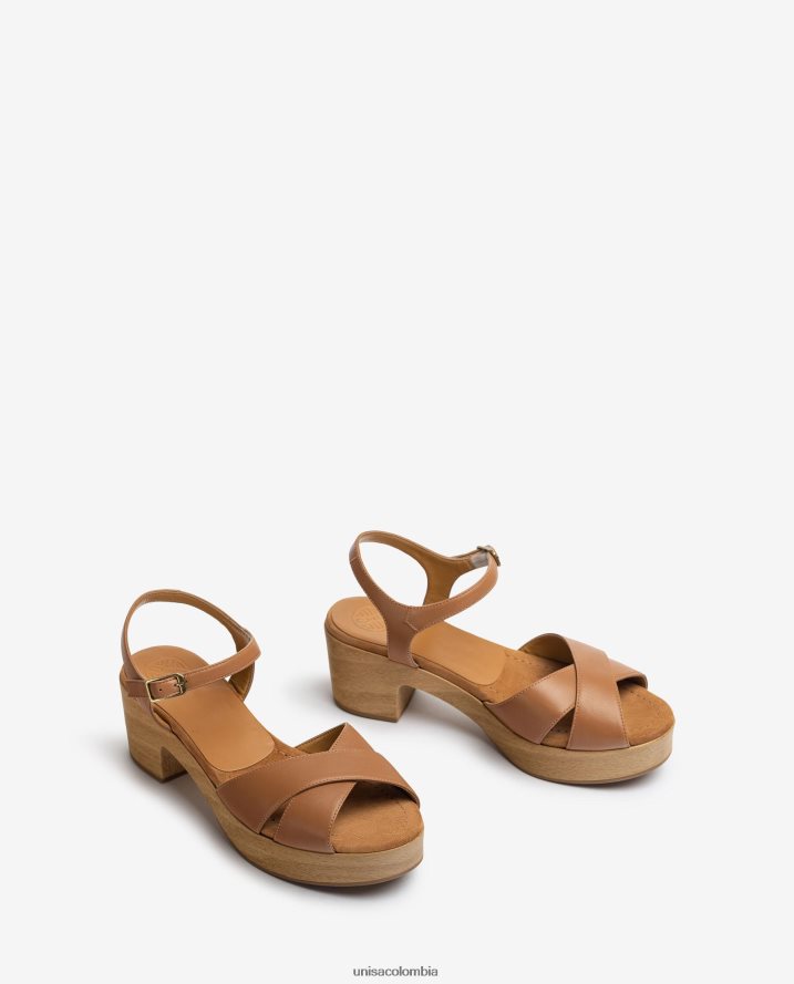 co Unisa mujer sandalia de piel con tacón medio marrón F0X80H403
