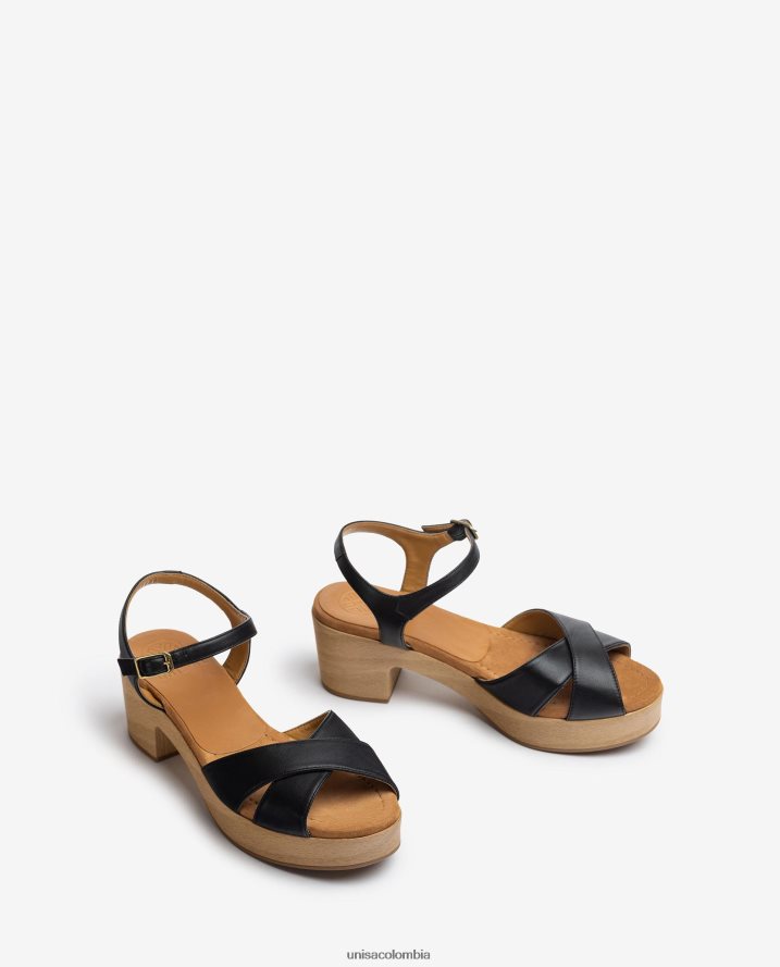 co Unisa mujer sandalia de piel con tacón medio negro F0X80H404