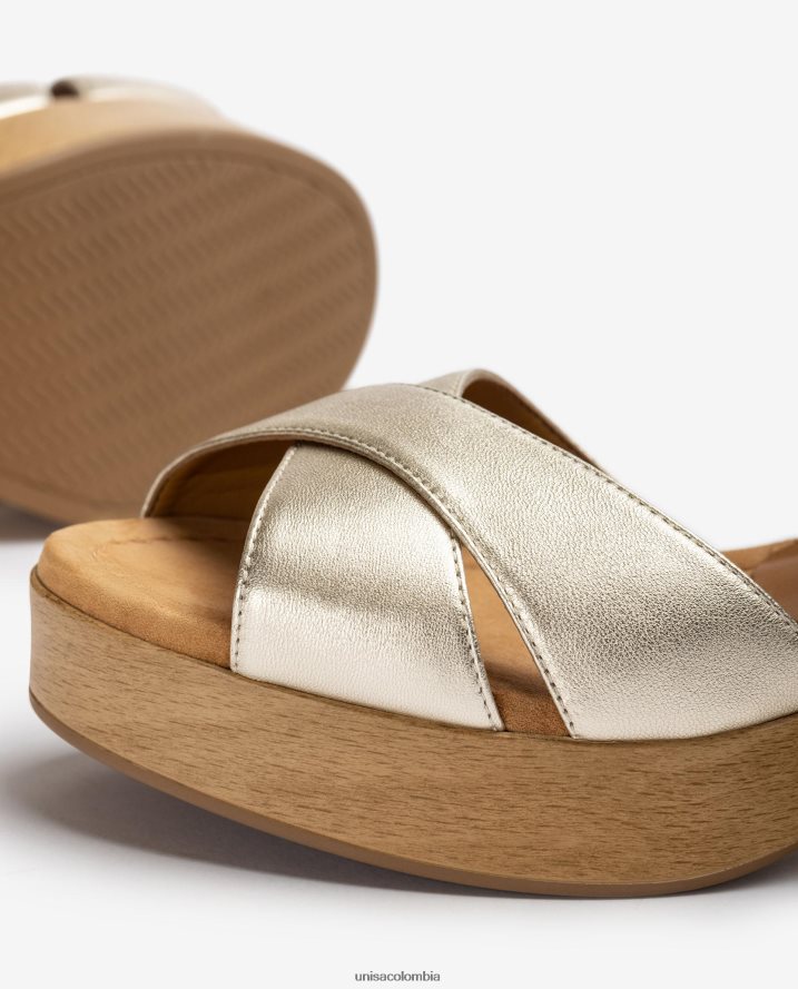 co Unisa mujer sandalia de piel con tacón medio oro F0X80H419
