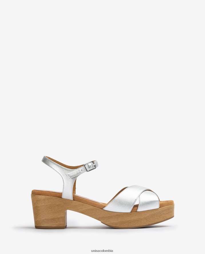 co Unisa mujer sandalia de piel con tacón medio plata F0X80H420